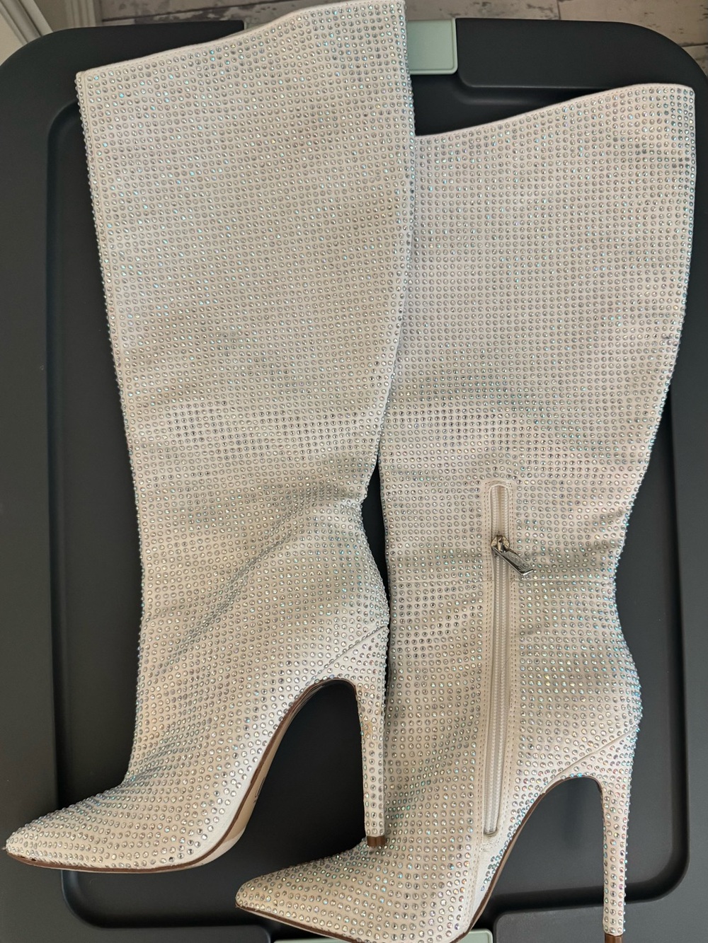 Jennifer Lopez Rhinestone Knee-High Stiletto Boots in Iridescent white - Picture 2 of 3